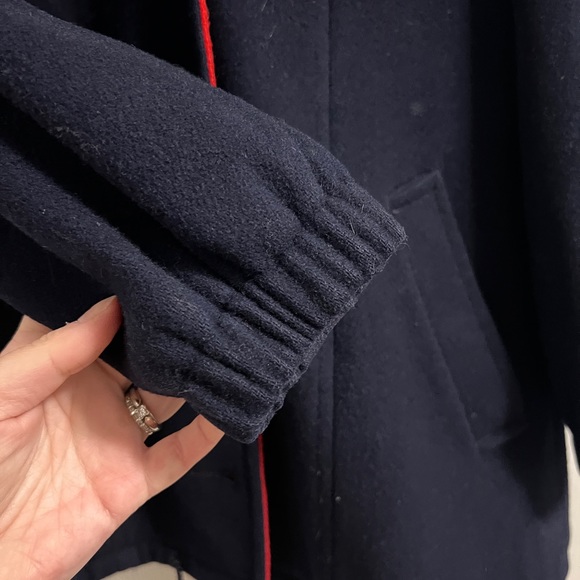 Vintage Mackintosh Vestcoat Size 8 Navy/Red 100% Wool Hood Drawstring Hem - Picture 7 of 15